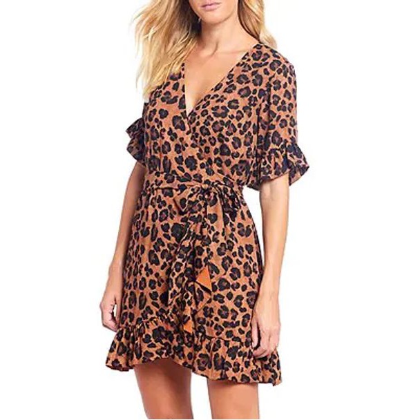 Lauren Ruffle Detail Leopard Print Georgette Wrap